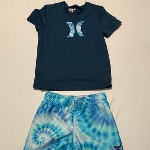 Boys Hurley Tie Dye Blue Sun Swim Shirt and Short Set Size 7